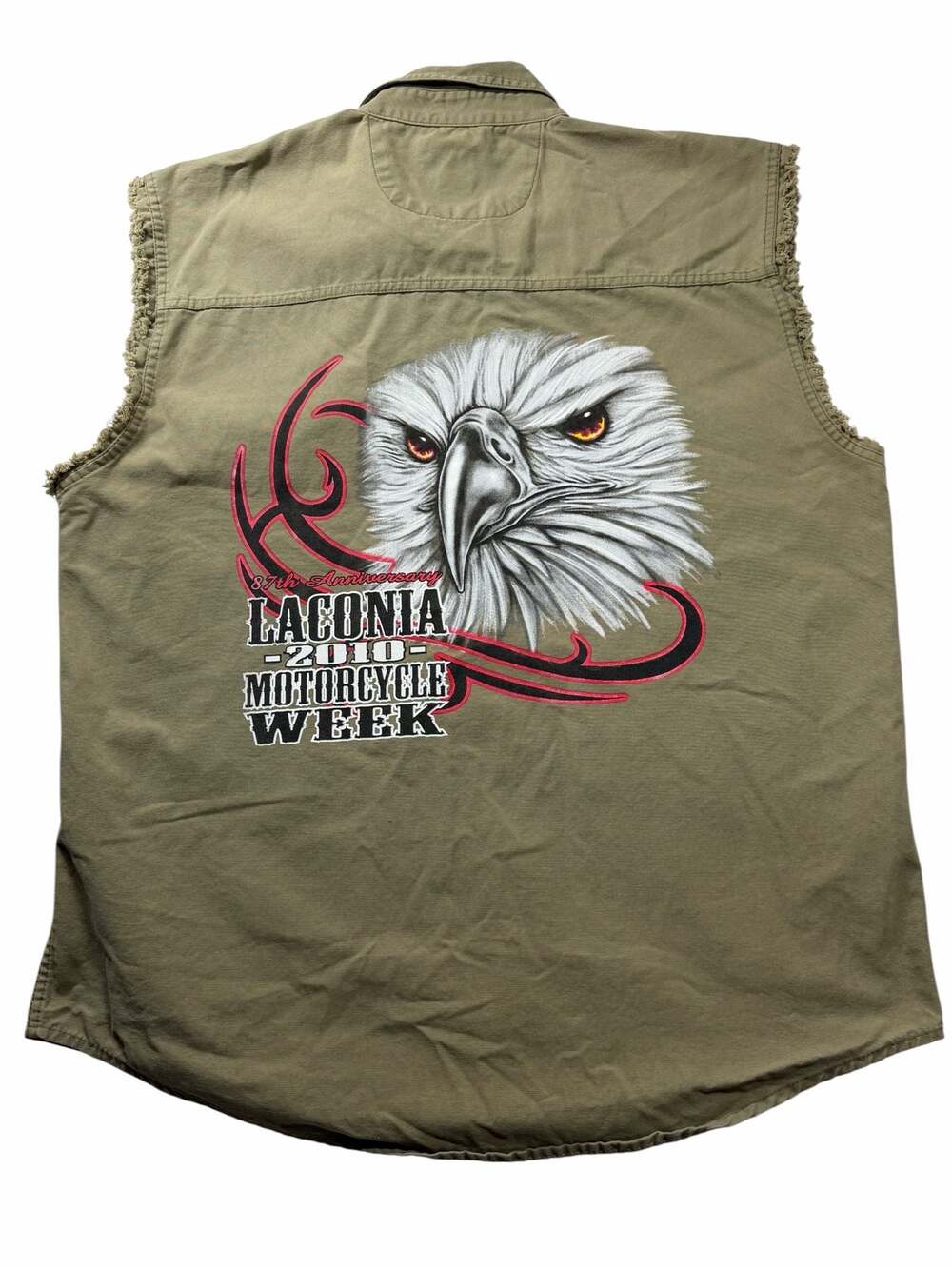 2010 Laconia Motorcycle Week Vest XL Eagle Graphic Sleeveless Cotton Button Up